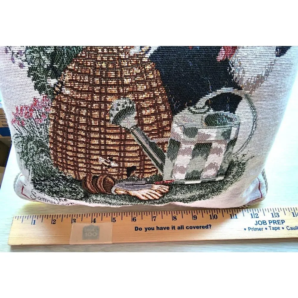 Adrienne Samuelson Embroidered Cat & Beehive Tapestry Throw Pillow 12